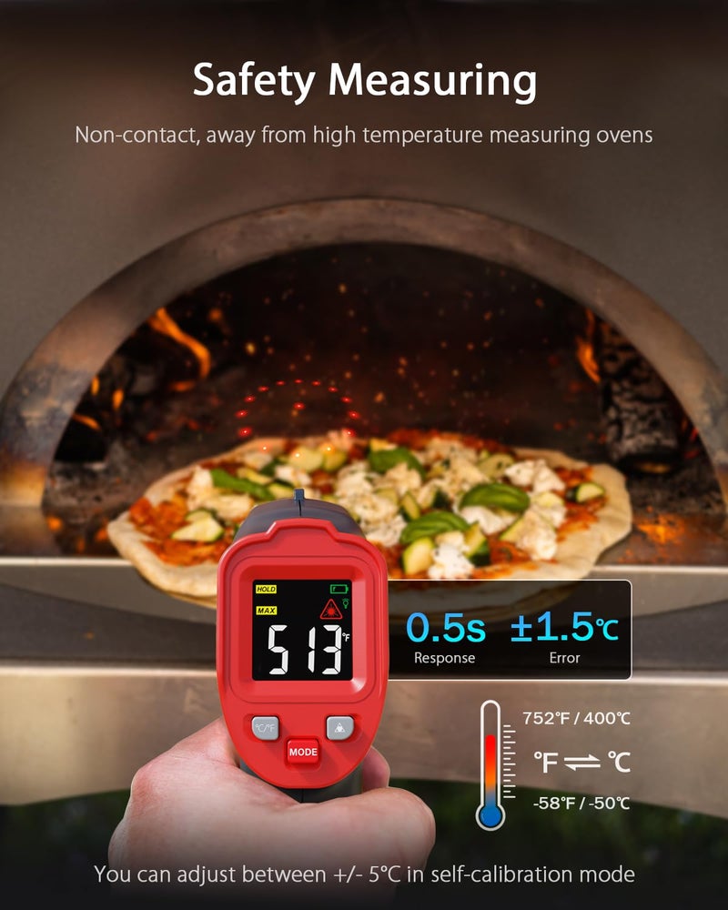 Wintact Infrared Temperature Thermometer Gun, Digital Non-Contact Laser Temp Gun Measuring Surface & Ambient Temperature for Kitchen Cooking Food Pizza Oven Grill Meat -58℉ to 752℉ - Image 2