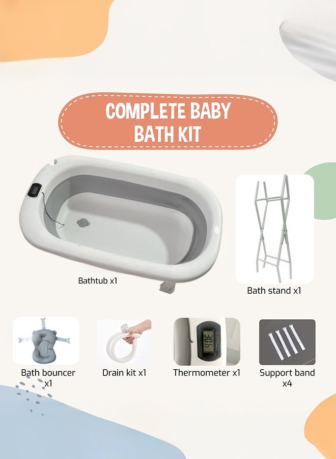 والالا حوض استحمام قابل للطي للأطفال مع حامل وحوض استحمام كبير مع حامل ومقعد ومقياس حرارة ومجموعة تصريف وحوض استحمام للأطفال - مثالي للاستحمام من الولادة إلى سنتين هدية للأطفال - Image 3