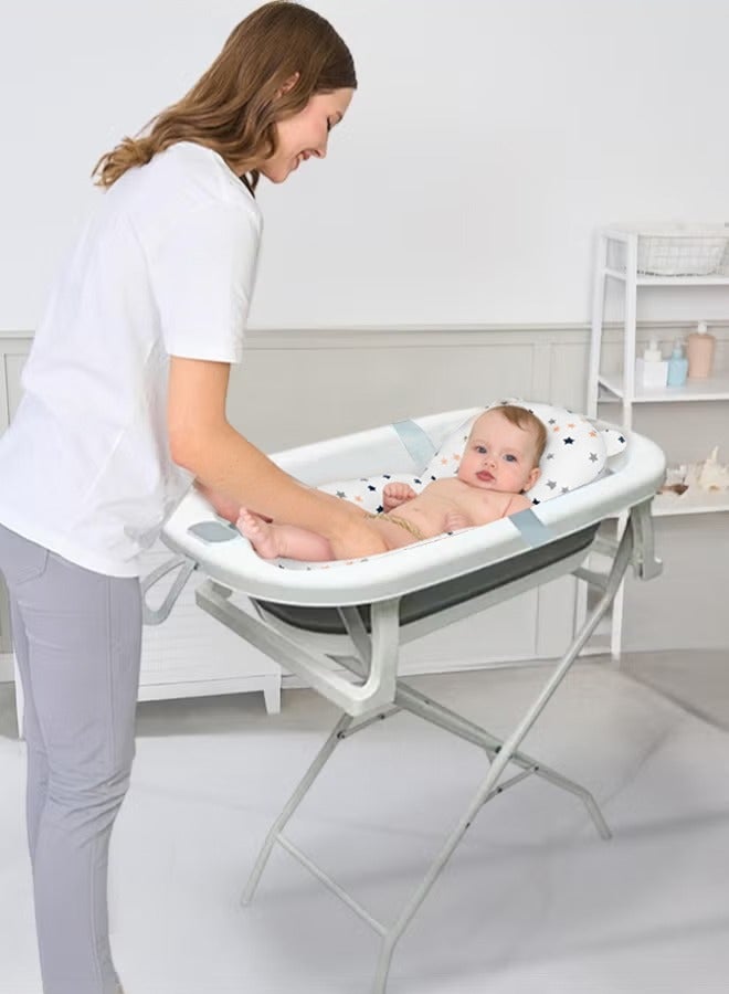 WALALLA Foldable Baby Bath with Stand Large Bath with Bracket Thermometer Seat and Drainage Kit Baby Basin - Ideal for Shower From Birth to 2 Years Baby Gift