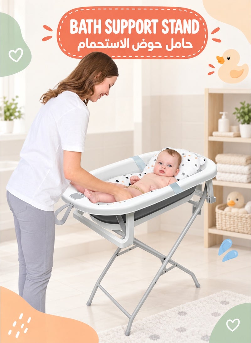 WALALLA Foldable Baby Bath with Stand Large Bath with Bracket Thermometer Seat and Drainage Kit Baby Basin - Ideal for Shower From Birth to 2 Years Baby Gift - Image 1