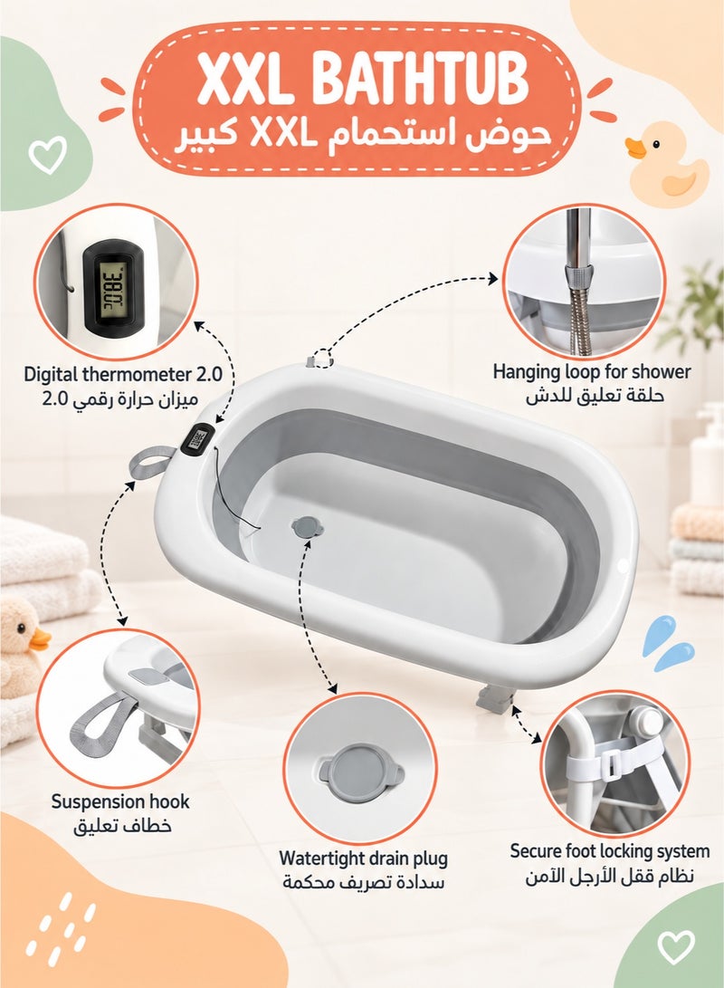 WALALLA Foldable Baby Bath with Stand Large Bath with Bracket Thermometer Seat and Drainage Kit Baby Basin - Ideal for Shower From Birth to 2 Years Baby Gift - Image 4