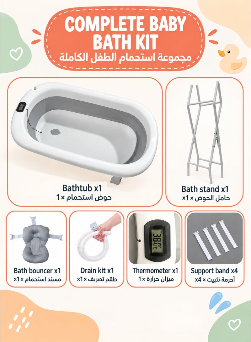 WALALLA Foldable Baby Bath with Stand Large Bath with Bracket Thermometer Seat and Drainage Kit Baby Basin - Ideal for Shower From Birth to 2 Years Baby Gift - Image 3
