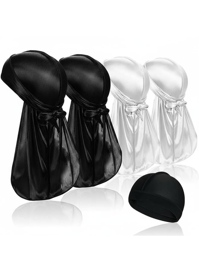 Y&D Velvet Durag Men Women Unisex, Soft Headwraps with Extra Long Tail and Wide Straps Perfect for 360 Waves Pirate Cap Bandana Turban Hat, 4 Pieces - Image 1