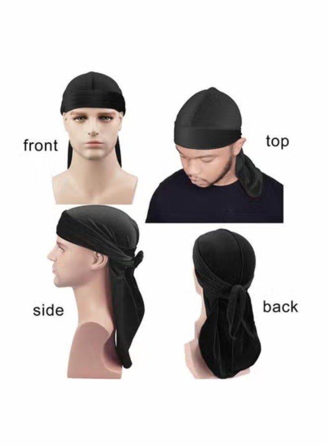 Y&D Velvet Durag Men Women Unisex, Soft Headwraps with Extra Long Tail and Wide Straps Perfect for 360 Waves Pirate Cap Bandana Turban Hat, 4 Pieces - Image 2