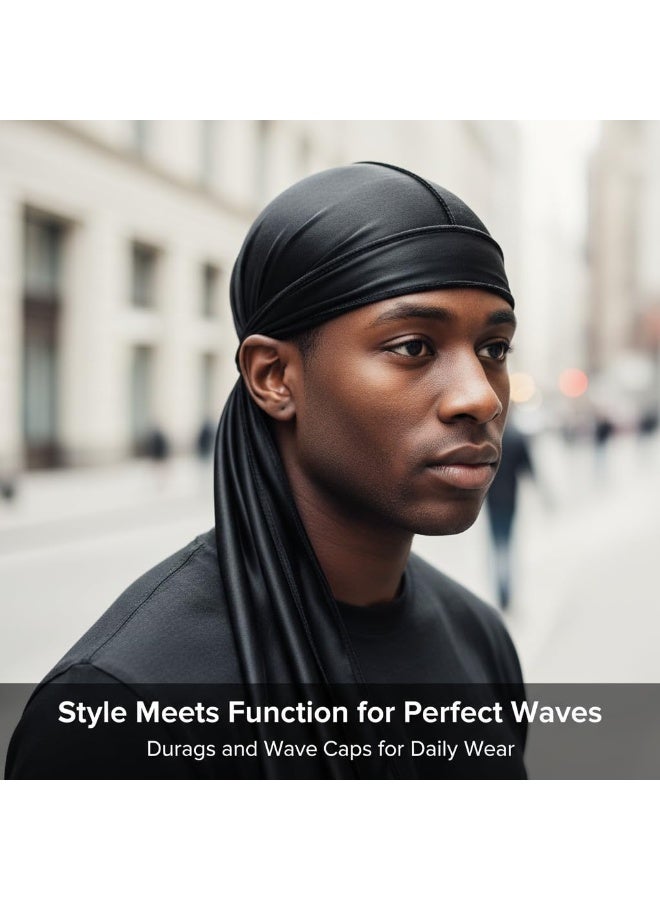 Y&D Velvet Durag Men Women Unisex, Soft Headwraps with Extra Long Tail and Wide Straps Perfect for 360 Waves Pirate Cap Bandana Turban Hat, 4 Pieces - Image 3