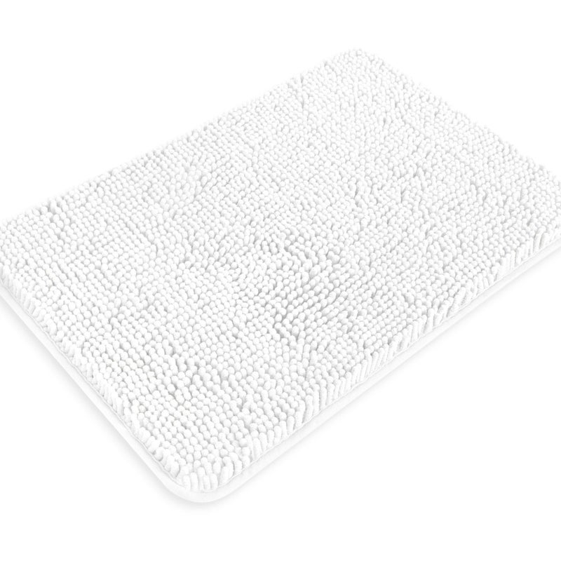 Yeaban White Bathroom Rugs â€“ Thick Chenille Bath Mats | Absorbent and Washable Bath Rug Non-Slip, Plush and Soft Rugs for Bathroom, Kitchen, Shower, Sink - 17" x 24" - Image 1