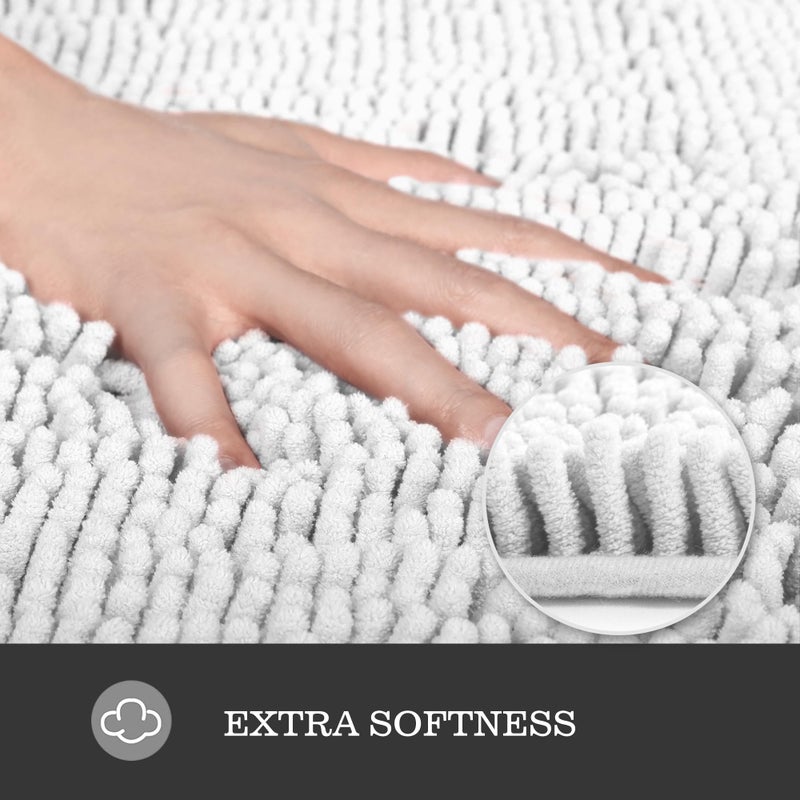 Yeaban White Bathroom Rugs â€“ Thick Chenille Bath Mats | Absorbent and Washable Bath Rug Non-Slip, Plush and Soft Rugs for Bathroom, Kitchen, Shower, Sink - 17" x 24" - Image 2