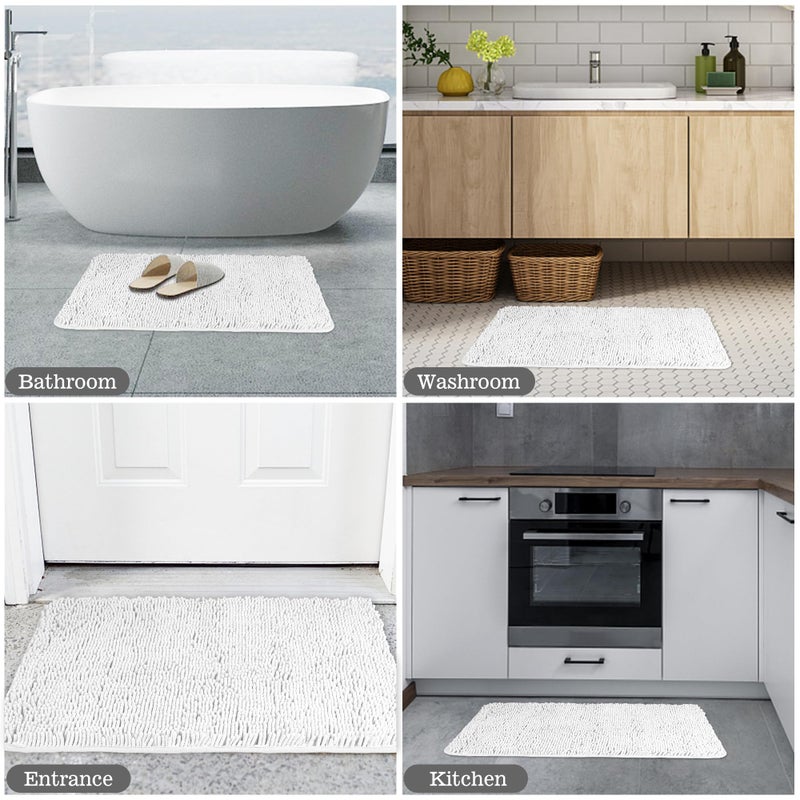 Yeaban White Bathroom Rugs â€“ Thick Chenille Bath Mats | Absorbent and Washable Bath Rug Non-Slip, Plush and Soft Rugs for Bathroom, Kitchen, Shower, Sink - 17" x 24" - Image 5