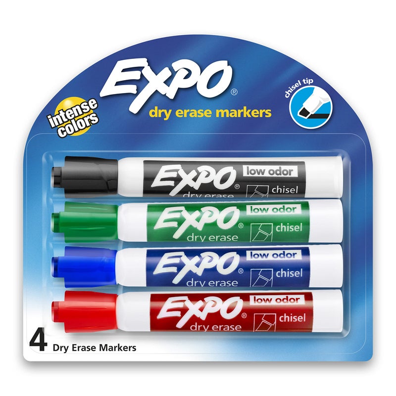 EXPO Low-Odor Dry Erase Markers, Chisel Tip, Assorted Colors, 4-Count - Image 1