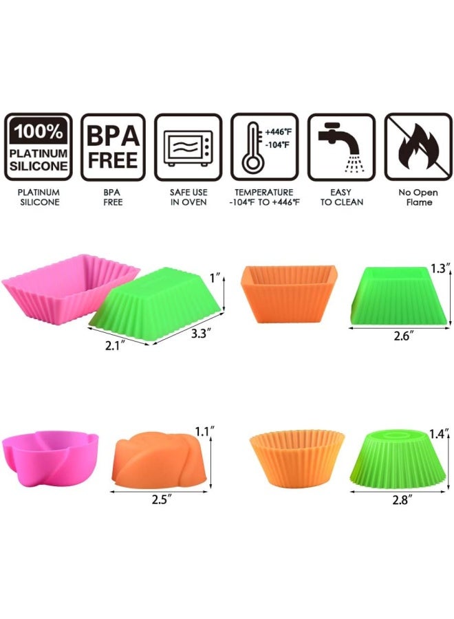 CAKETIME Silicone Baking Cups Cupcake Liners  24 Pcs Reusable Silicone Molds Including Round Rectanguar Square Flower Food Grade Silicone - Image 2