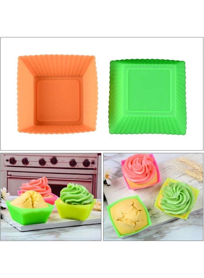 CAKETIME Silicone Baking Cups Cupcake Liners  24 Pcs Reusable Silicone Molds Including Round Rectanguar Square Flower Food Grade Silicone - Image 4