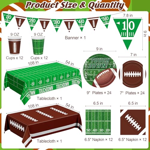 QZYL Football Party Decorations Serve 24, 99 Pcs Football Party Supplies, Disposable Football Dinner Plates Football Dessert Plates Napkins Cups Tablecloth Banner for Game Day Party Favors Decor - Image 2