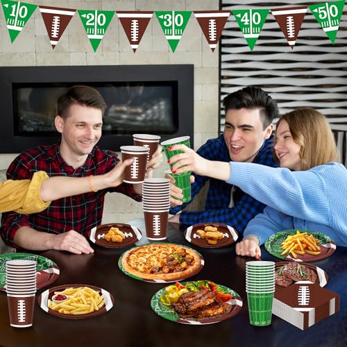 QZYL Football Party Decorations Serve 24, 99 Pcs Football Party Supplies, Disposable Football Dinner Plates Football Dessert Plates Napkins Cups Tablecloth Banner for Game Day Party Favors Decor - Image 3
