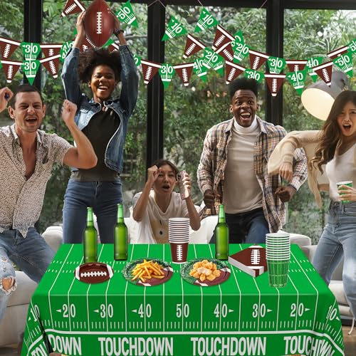 QZYL Football Party Decorations Serve 24, 99 Pcs Football Party Supplies, Disposable Football Dinner Plates Football Dessert Plates Napkins Cups Tablecloth Banner for Game Day Party Favors Decor - Image 4
