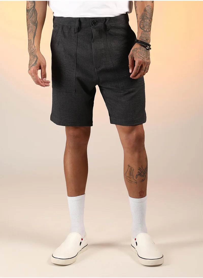 Campus Sutra Men's Charcoal Grey Tailored Carpenter Shorts