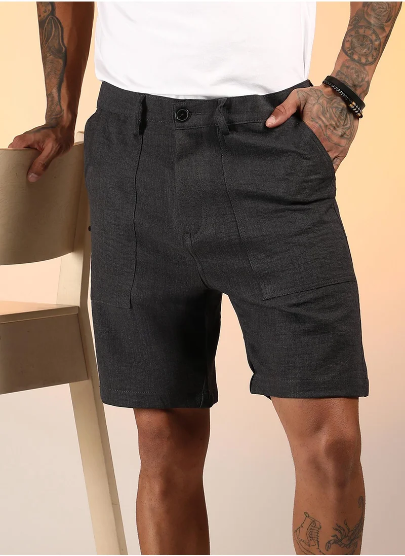 Campus Sutra Men's Charcoal Grey Tailored Carpenter Shorts