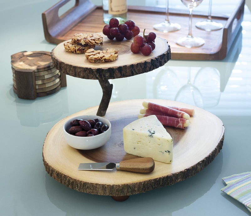 Lipper International Acacia End Grain Wood Round Coasters and Caddy, 7-Piece Set - Image 3