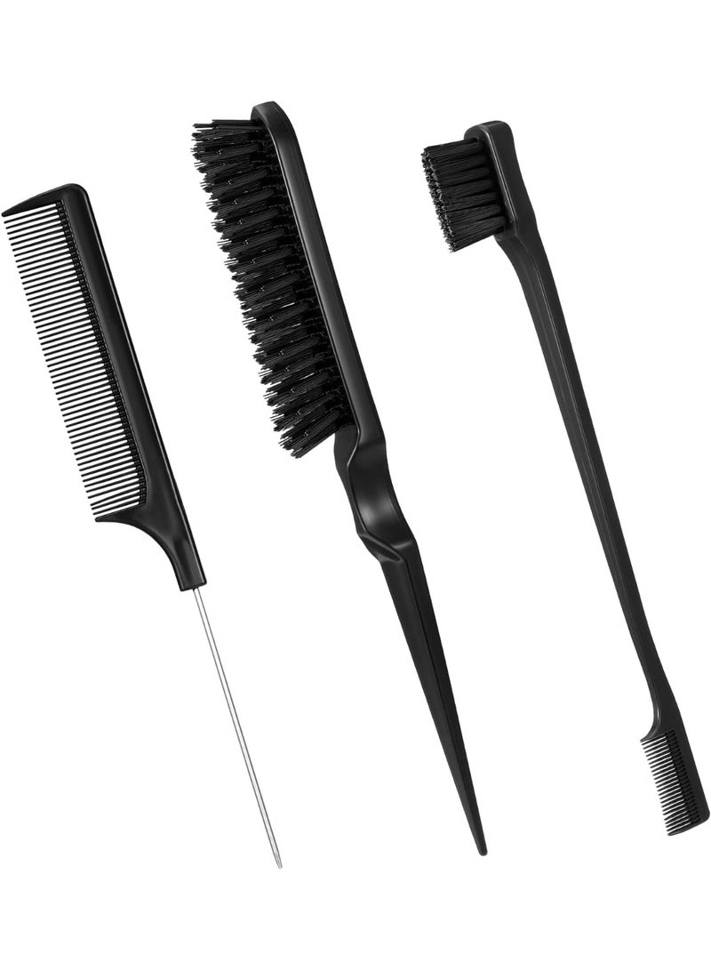 MOMENT 3 Pcs Slick Back Hair Brush, Rat Tail Comb, Edge | Bristle Brush, Hair Accessories for Girls, Kids, Toddlers Sleek Ponytail/Bun, Edge Control and Smoothing Baby Hair & Flyaways - Image 1