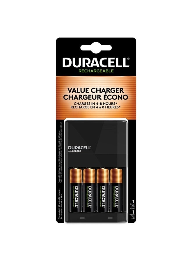 Duracell شاحن بطاريات Duracell Ion Speed 1000 للبطاريات AA وAAA، يتضمن 4 بطاريات AA مسبقة الشحن وقابلة لإعادة الشحن، للأجهزة المنزلية والتجارية - Image 1