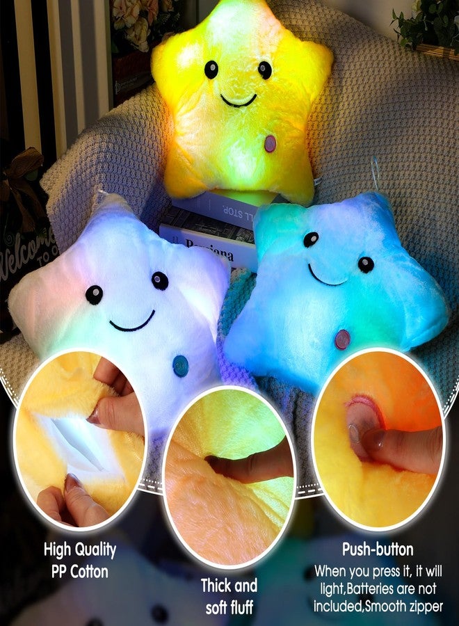 Unittype 3 Pack Lighted Star Plush Pillows 15.75 Inch Stuffed Cushion Decorative Throw Star Shaped Pillow Blue White Yellow for Birthday Gifts Bedroom Room Home Office - Image 3