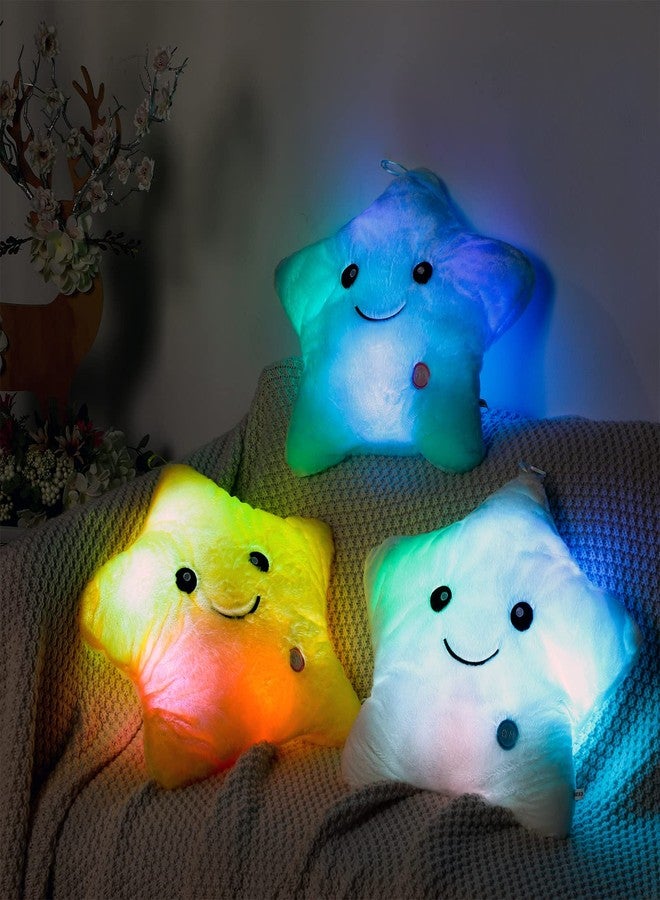 Unittype 3 Pack Lighted Star Plush Pillows 15.75 Inch Stuffed Cushion Decorative Throw Star Shaped Pillow Blue White Yellow for Birthday Gifts Bedroom Room Home Office - Image 5
