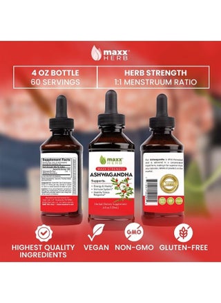 Ashwagandha Extract – Max Strength Liquid Tincture Absorbs Better Than Capsules or Powder - for Stamina, Memory, & Immune Support - 4 Oz Bottle (60 Servings) - pzsku/Z95535A9D72768B913FEFZ/45/_/1683625269/d9fecc2a-3f05-4fe4-9354-c4c21459583b