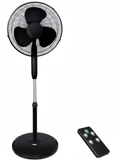 Pedestal Stand Fan with Remote Control,16 inch,3 Speed& Adjustable Height,140° Levels rotation Angle,3 Leaf Quiet Power Saving with 7.5 Hour Timer floor fan,for Bedroom Home Office, Black