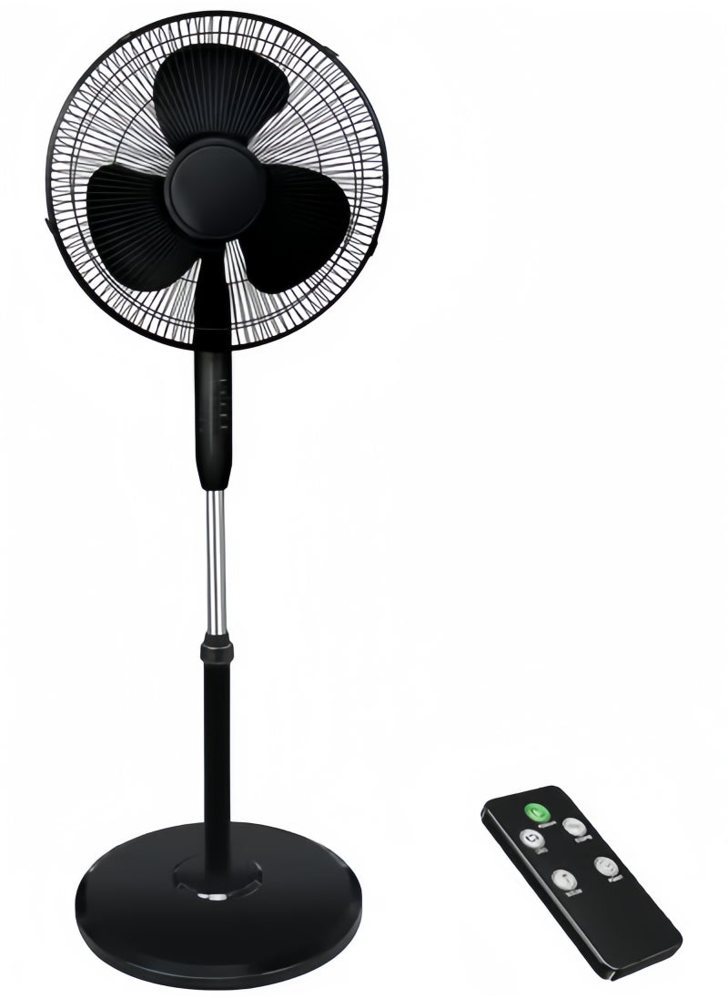 GGEROU Pedestal Stand Fan with Remote Control,16 inch,3 Speed& Adjustable Height,140° Levels rotation Angle,3 Leaf Quiet Power Saving with 7.5 Hour Timer floor fan,for Bedroom Home Office, Black  - Image 1