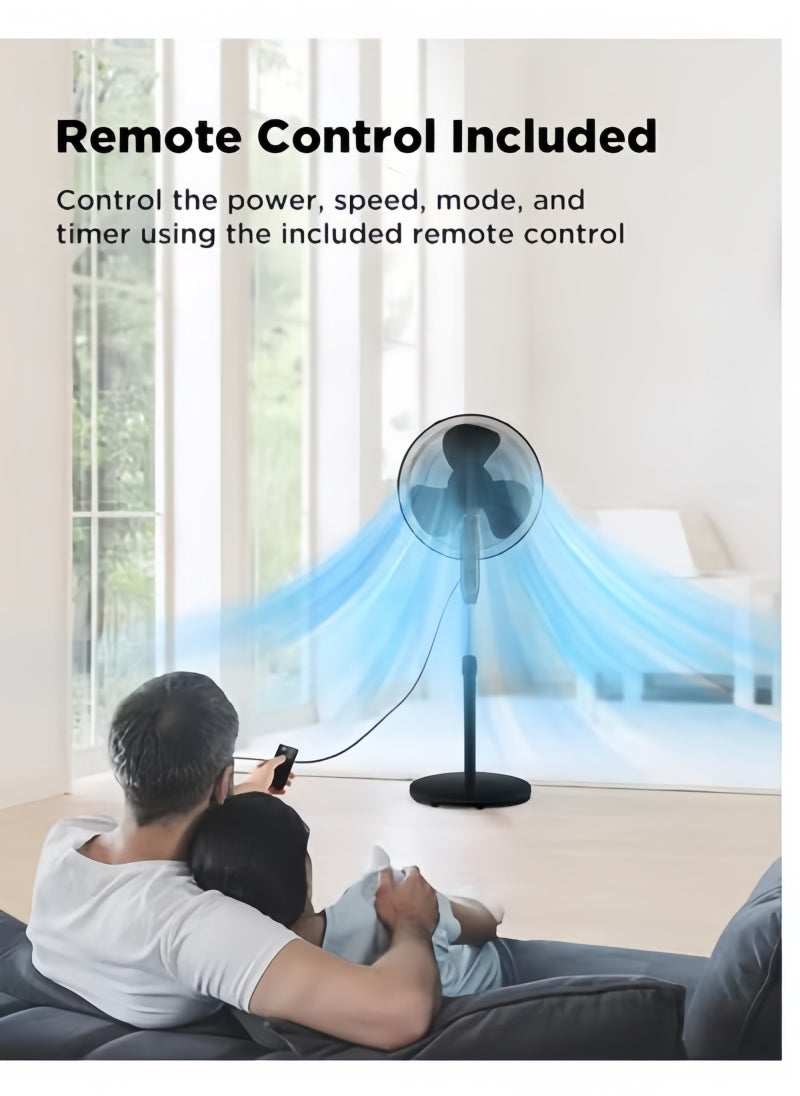 GGEROU Pedestal Stand Fan with Remote Control,16 inch,3 Speed& Adjustable Height,140° Levels rotation Angle,3 Leaf Quiet Power Saving with 7.5 Hour Timer floor fan,for Bedroom Home Office, Black  - Image 4