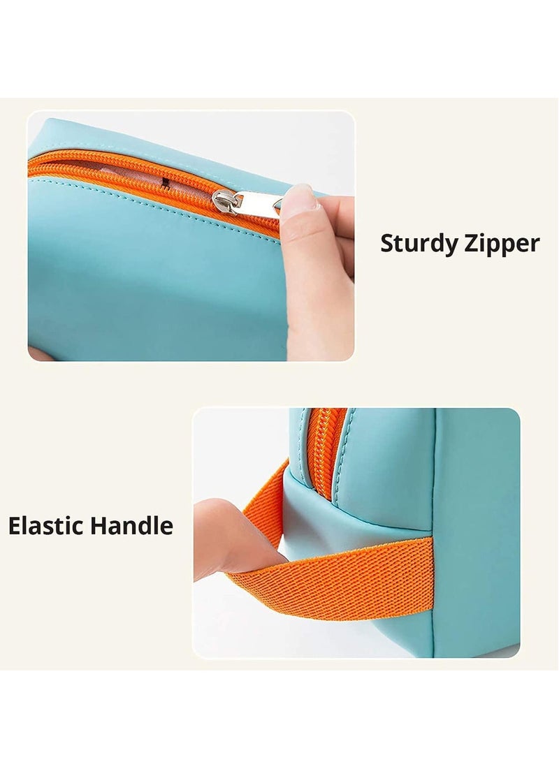 KASTWAVE Small Makeup Bag, Travel Cosmetic Bag for Women Girls, Zipper Pouch Makeup Organizer Bag PU Leather Waterproof Cute Toiletry Bags (Blue)  - Image 3