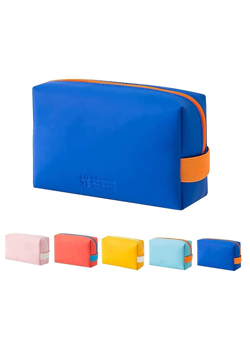 KASTWAVE Small Makeup Bag, Travel Cosmetic Bag for Women Girls, Zipper Pouch Makeup Organizer Bag PU Leather Waterproof Cute Toiletry Bags (Blue)  - Image 1