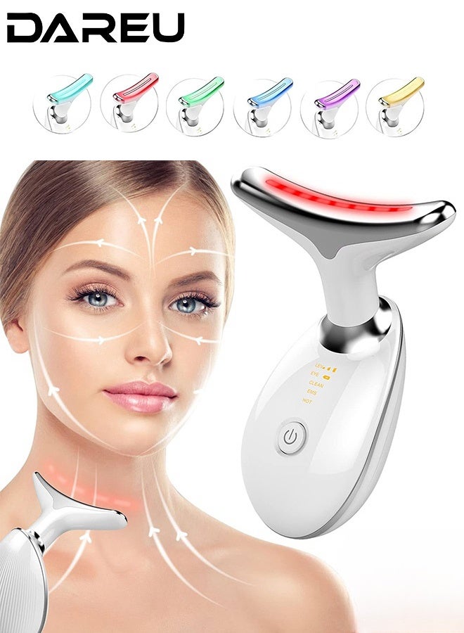 DAREU 7‑Color LED Neck & Facial Sculpting Massager with Red Light Therapy – Portable EMS Skin Tightening & Wrinkle Removal Tool (White) - Image 1