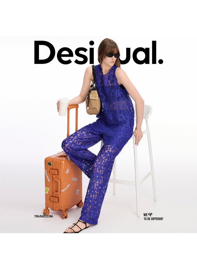 DESIGUAL مجموعة جديدة من الدانتيل المنقوش (مبطن) للسيدات - بنطلونات كاجوال ربيع-صيف 2025 - Image 5