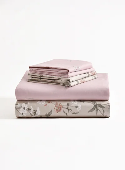 Master Home Textile Master Home Textile Cotton Floral Duvet Cover Set, Fits 200 x 200 cm King Size Bed, 200TC Cotton, 6-Piece Set with Zipper Closure and Corner Ties