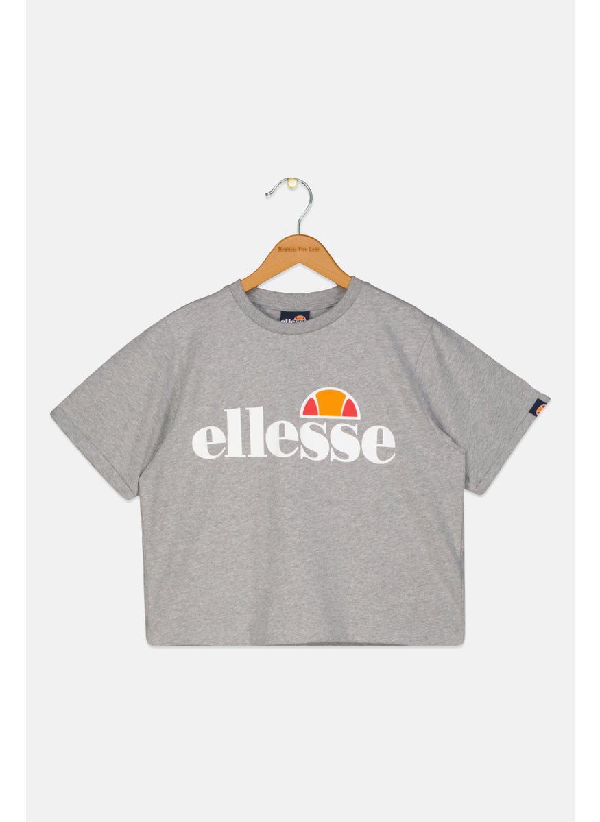 Ellesse Kids Girl Short Sleeve Brand Logo T Shirt, Grey  - Image 1