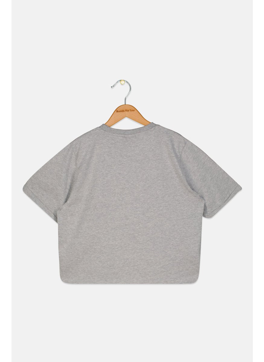 Ellesse Kids Girl Short Sleeve Brand Logo T Shirt, Grey  - Image 2