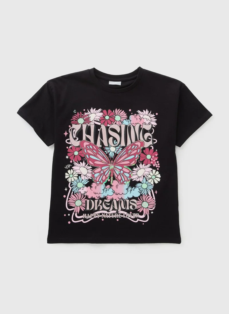 Matalan Girls Black Chasing Dreams T-Shirt