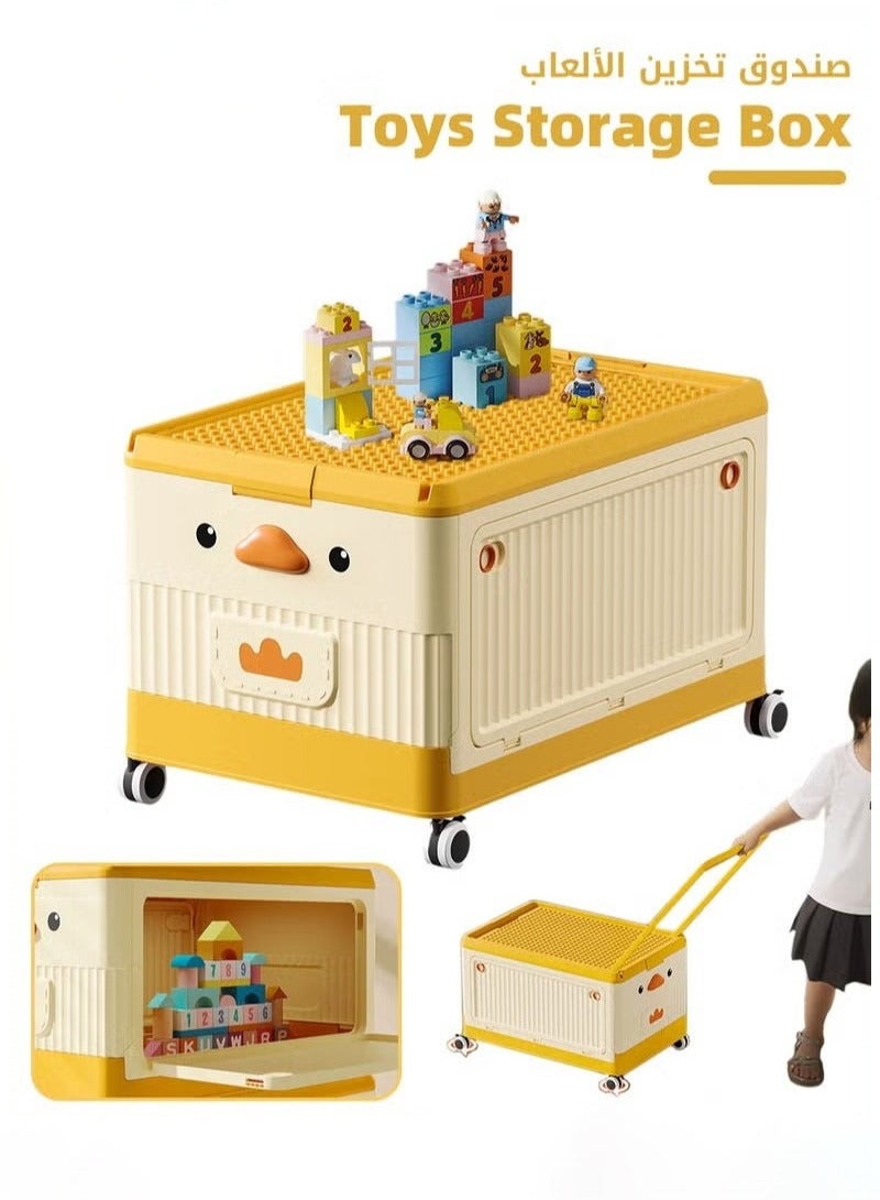 ميكسد صندوق تخزين اللعب بعجلات وغطاء مصنوع من مكعبات البناء، صندوق تخزين للألعاب والملابس للأطفال، منظم، سلة، وصندوق للأولاد والبنات والأطفال الرضع في غرفة النوم الخاصة بهم. - Image 1
