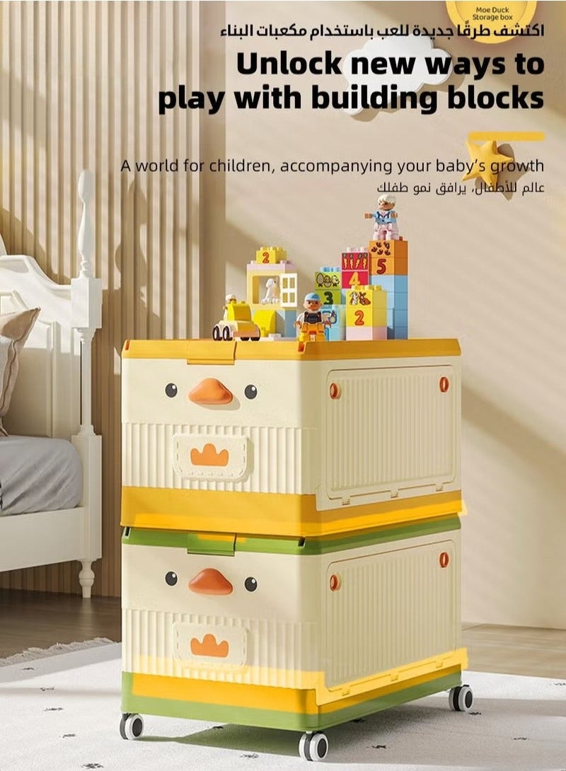 ميكسد صندوق تخزين اللعب بعجلات وغطاء مصنوع من مكعبات البناء، صندوق تخزين للألعاب والملابس للأطفال، منظم، سلة، وصندوق للأولاد والبنات والأطفال الرضع في غرفة النوم الخاصة بهم. - Image 2