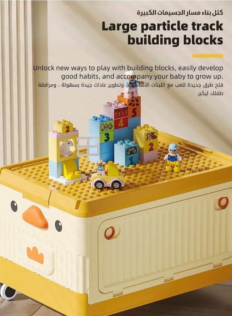 ميكسد صندوق تخزين اللعب بعجلات وغطاء مصنوع من مكعبات البناء، صندوق تخزين للألعاب والملابس للأطفال، منظم، سلة، وصندوق للأولاد والبنات والأطفال الرضع في غرفة النوم الخاصة بهم. - Image 3