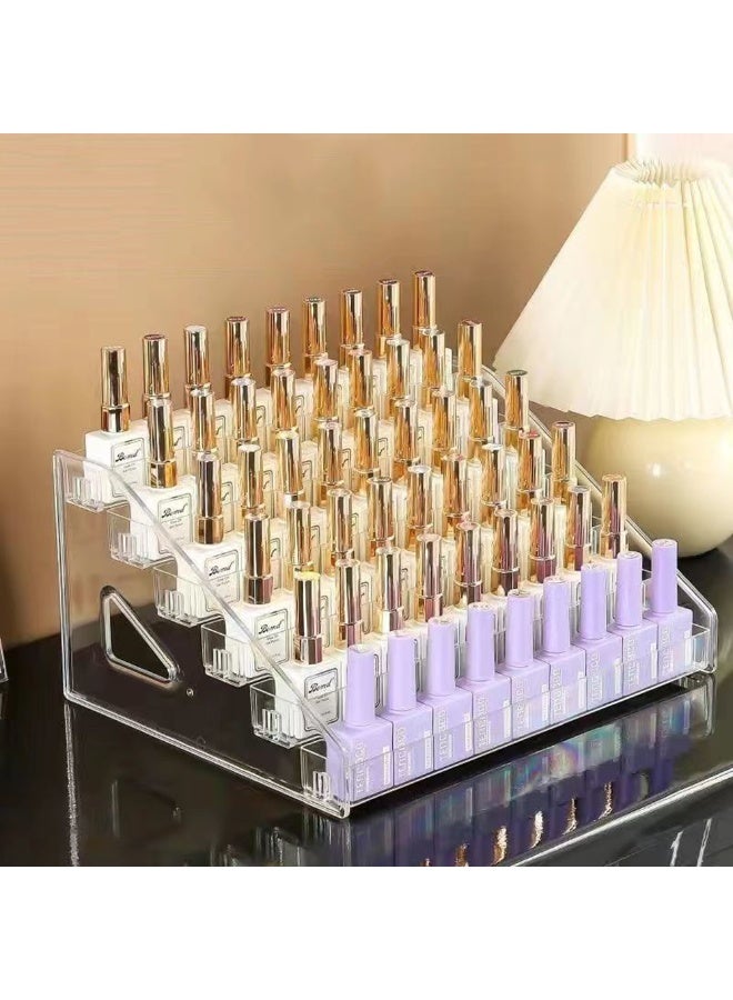 6 طبقات كبيرة القدرة الأكريليك واضح الأظافر اللغة المنظم مع مقبض المرأة أداة ماكياج متعددة الوظائف ظل العين علبة عرض رف ماكياج حامل مربع - Image 1