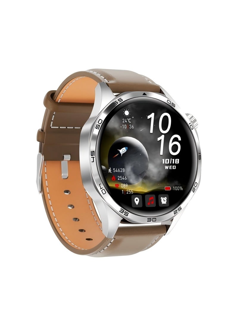 PRO - smart watch GT5  with Bluetooth calling function (answer/make calls), fitness tracking watch with sleep monitoring function, suitable for iPhone/Android, IP67 waterproof (leather brown) - Image 1