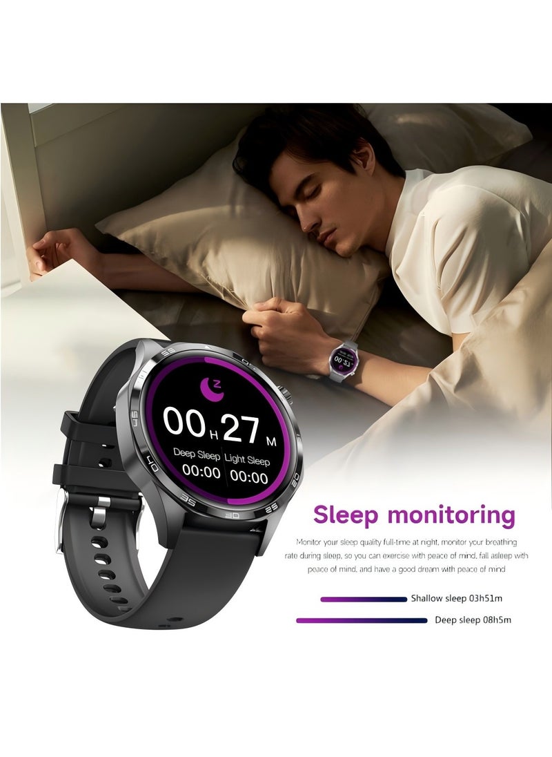 PRO - smart watch GT5  with Bluetooth calling function (answer/make calls), fitness tracking watch with sleep monitoring function, suitable for iPhone/Android, IP67 waterproof (leather brown) - Image 1