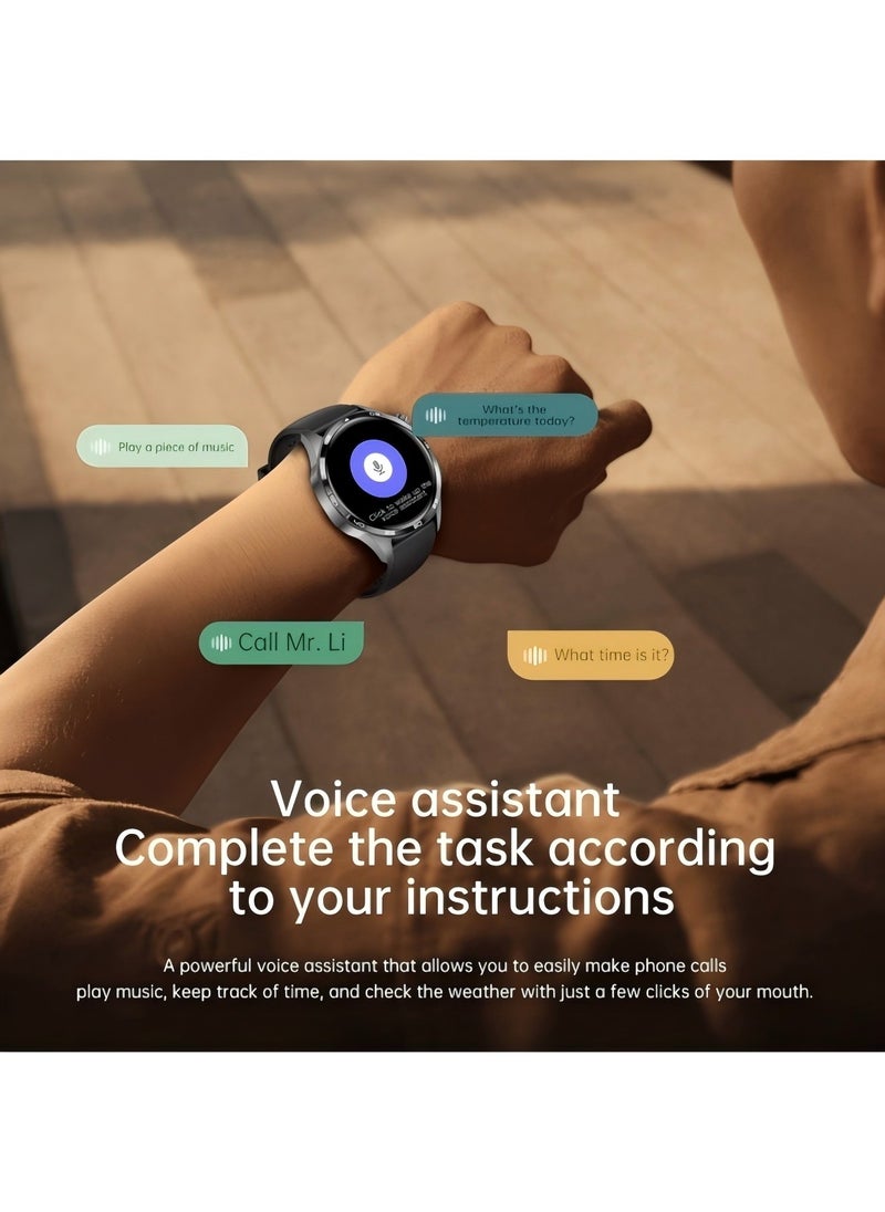 PRO - smart watch GT5  with Bluetooth calling function (answer/make calls), fitness tracking watch with sleep monitoring function, suitable for iPhone/Android, IP67 waterproof (leather brown) - Image 1