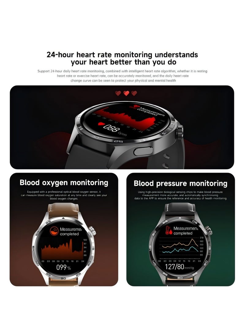 PRO - smart watch GT5  with Bluetooth calling function (answer/make calls), fitness tracking watch with sleep monitoring function, suitable for iPhone/Android, IP67 waterproof (leather brown) - Image 1