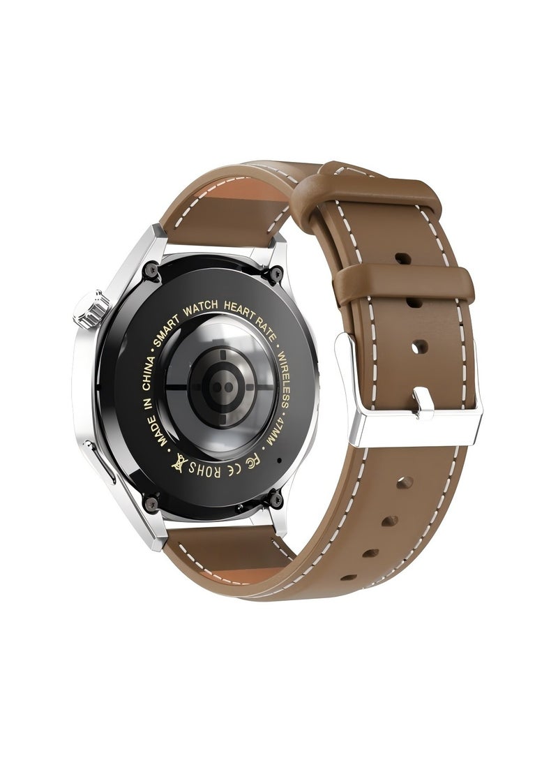 PRO - smart watch GT5  with Bluetooth calling function (answer/make calls), fitness tracking watch with sleep monitoring function, suitable for iPhone/Android, IP67 waterproof (leather brown) - Image 1