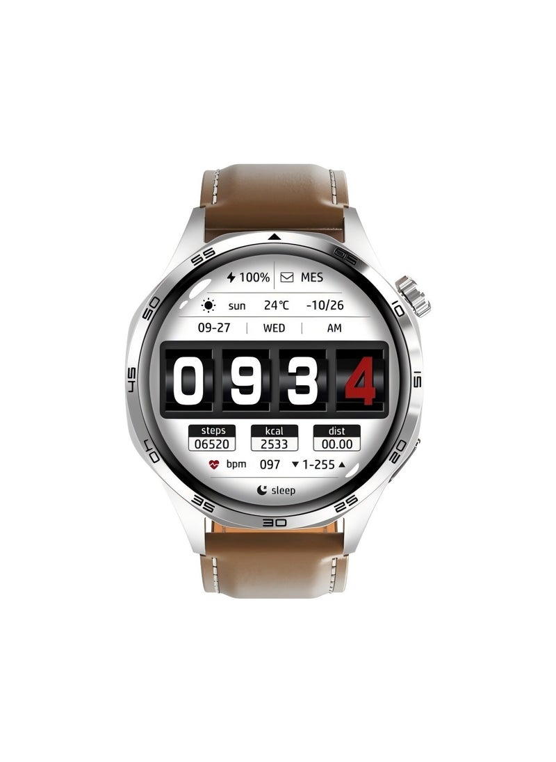 PRO - smart watch GT5  with Bluetooth calling function (answer/make calls), fitness tracking watch with sleep monitoring function, suitable for iPhone/Android, IP67 waterproof (leather brown) - Image 1