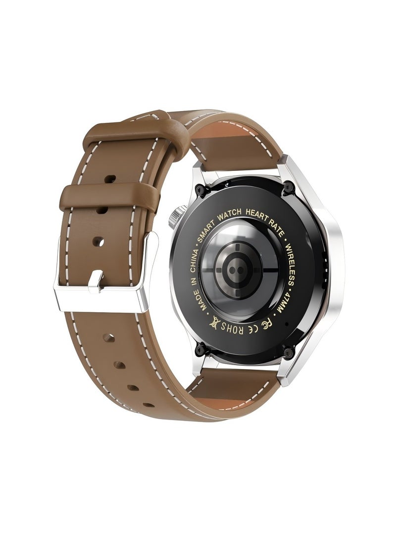 PRO - smart watch GT5  with Bluetooth calling function (answer/make calls), fitness tracking watch with sleep monitoring function, suitable for iPhone/Android, IP67 waterproof (leather brown) - Image 1