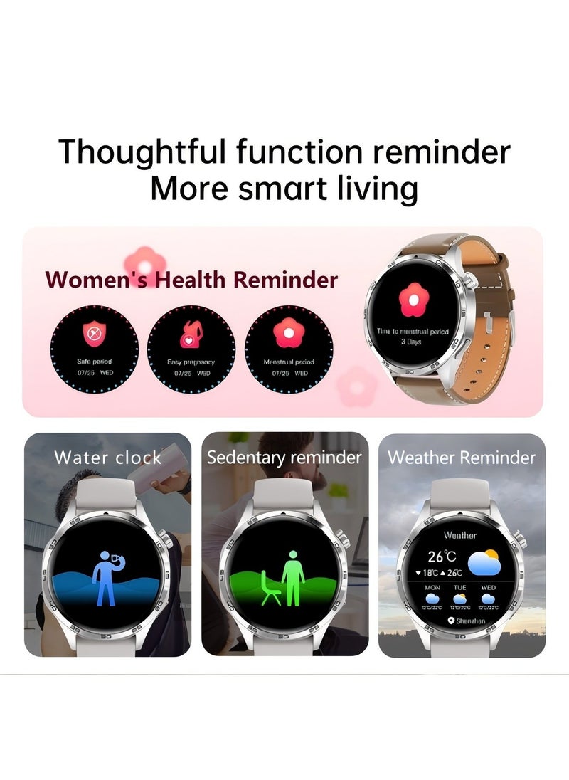 PRO - smart watch GT5  with Bluetooth calling function (answer/make calls), fitness tracking watch with sleep monitoring function, suitable for iPhone/Android, IP67 waterproof (leather brown) - Image 1