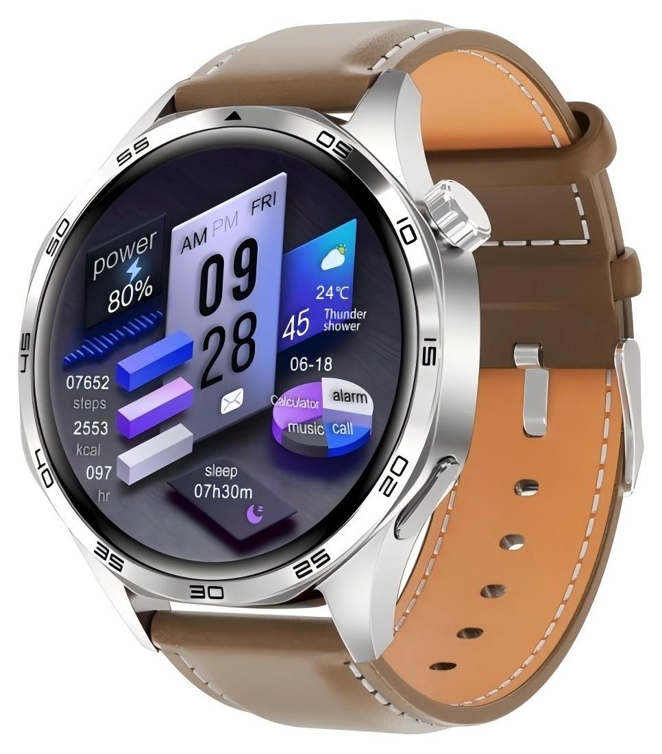 smart watch GT5 with Bluetooth calling function (answer/make calls), fitness tracking watch with sleep monitoring function, suitable for iPhone/Android, IP67 waterproof (leather brown)